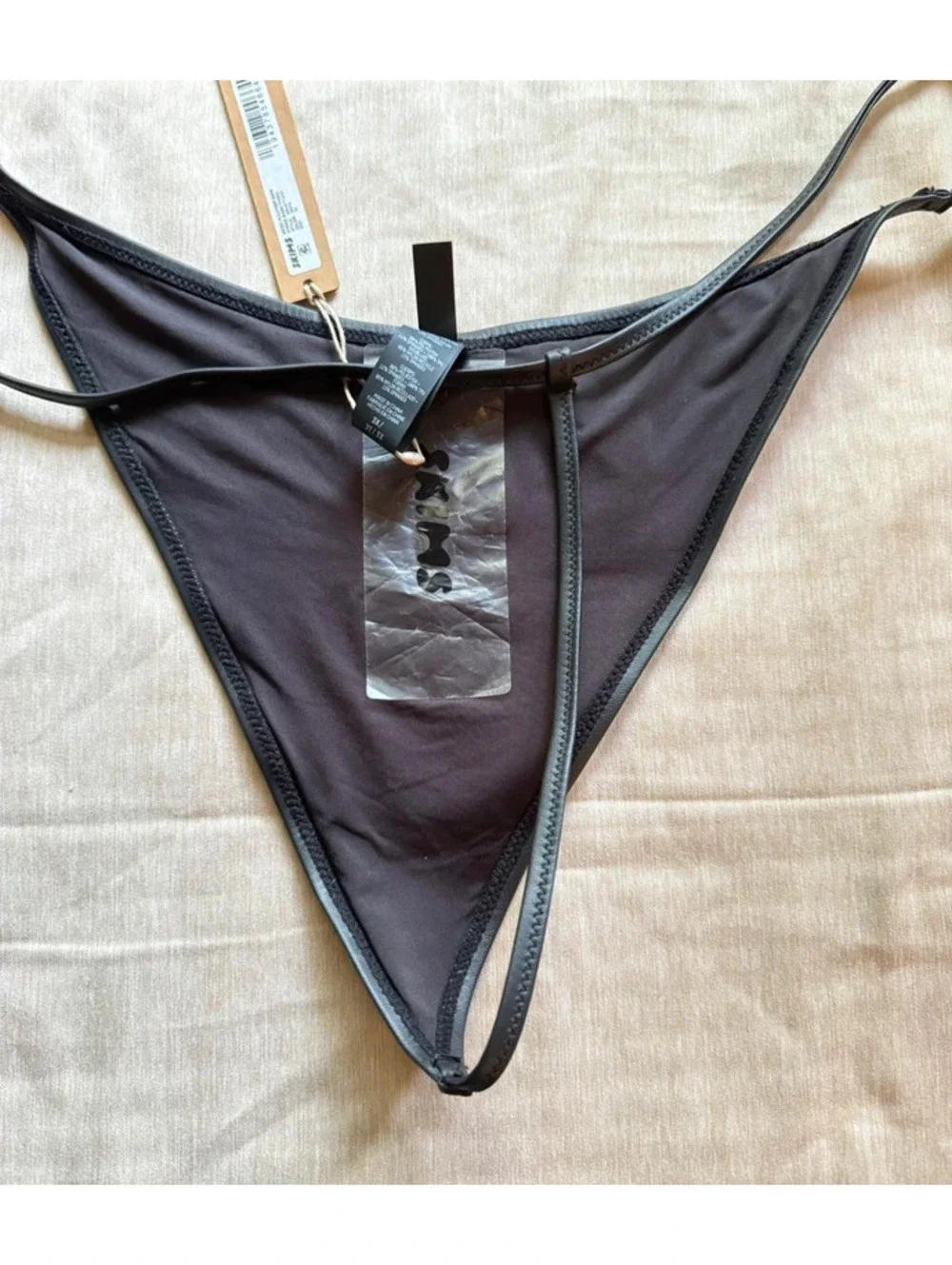 Skims Swim NWT Micro Pleather Swim Sting Bikini Bottom Black Size 3X